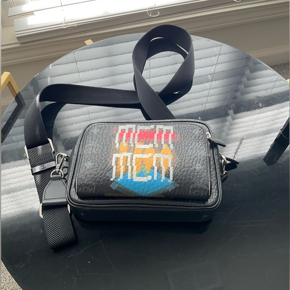 MCM Black Crossbody Bag with Colorful Graphic